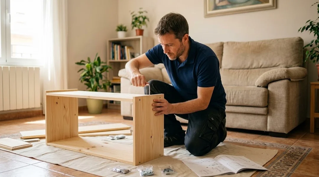 Manitas montando un mueble en una vivienda